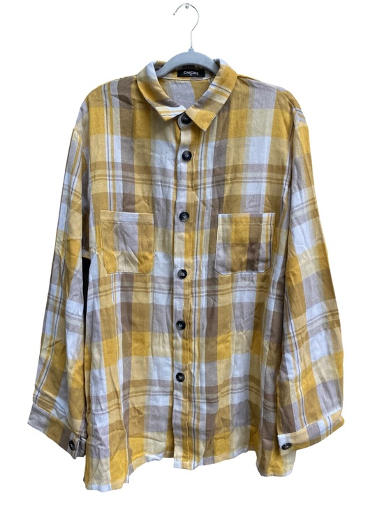 Tops - Chicme Yellow Plaid Flannel Button Down Shirt Womens Plus Size 3XL NWOT New